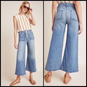 EUC Mother The Lace Up Roller Cropped Jeans in Where There's Smoke Wash